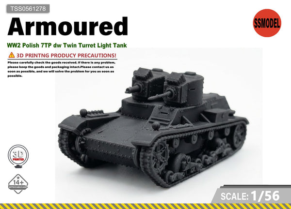 SSMODEL 1/56 WW2 Polish 7TP dw Twin Turret Light Tank Resin Model Kit TSS0561278