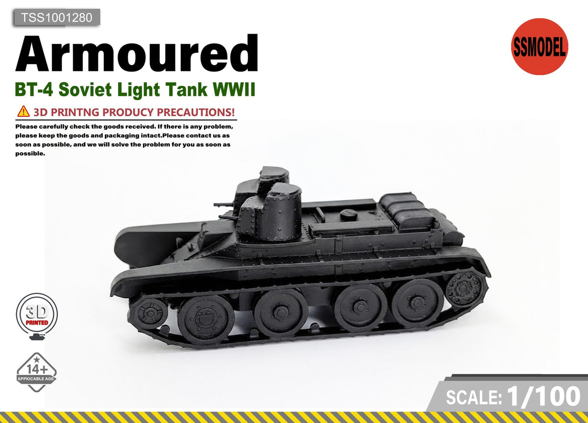 SSMODEL 1/100 BT-4 Soviet Light Tank WWII Resin Model Kit TSS1001280 — scale model kit
