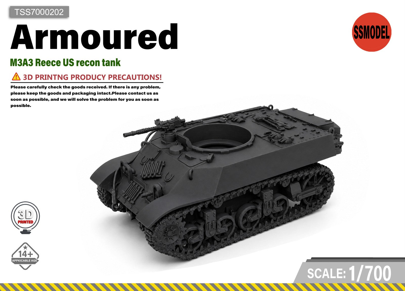 SSMODEL 1/700 M3A3 Reece US Recon Tank Resin MODEL KIT TSS7000202 — scale model kit