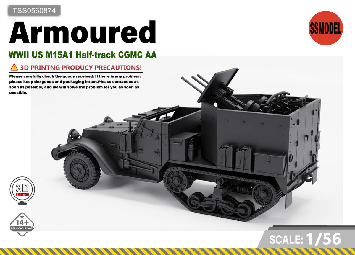 SSMODEL 1/56 WWII US M15A1 Half-track CGMC AA Resin Model Kit TSS0560874 — scale model kit