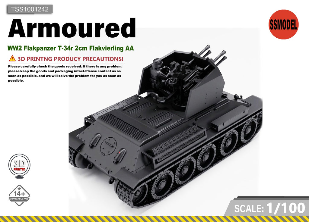 SSMODEL 1/100 WW2 Flakpanzer T-34r Flakvierling AA Resin Model Kit TSS1001242