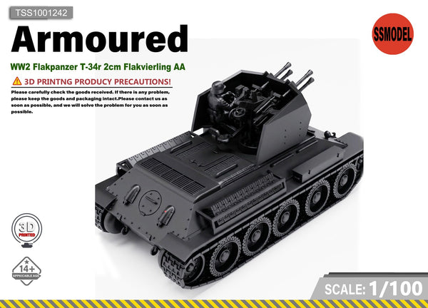 SSMODEL 1/100 WW2 Flakpanzer T-34r Flakvierling AA Resin Model Kit TSS1001242