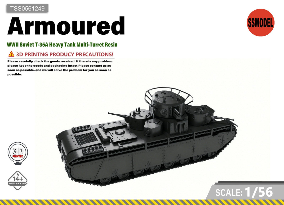 SSMODEL 1/56 WW2 Soviet T-35A Heavy Tank Multi-Turret Resin Model Kit TSS0561249 — scale model kit