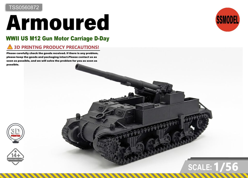 SSMODEL 1/56 WWII US M12 Gun Motor Carriage D-Day Resin Model Kit TSS0560872