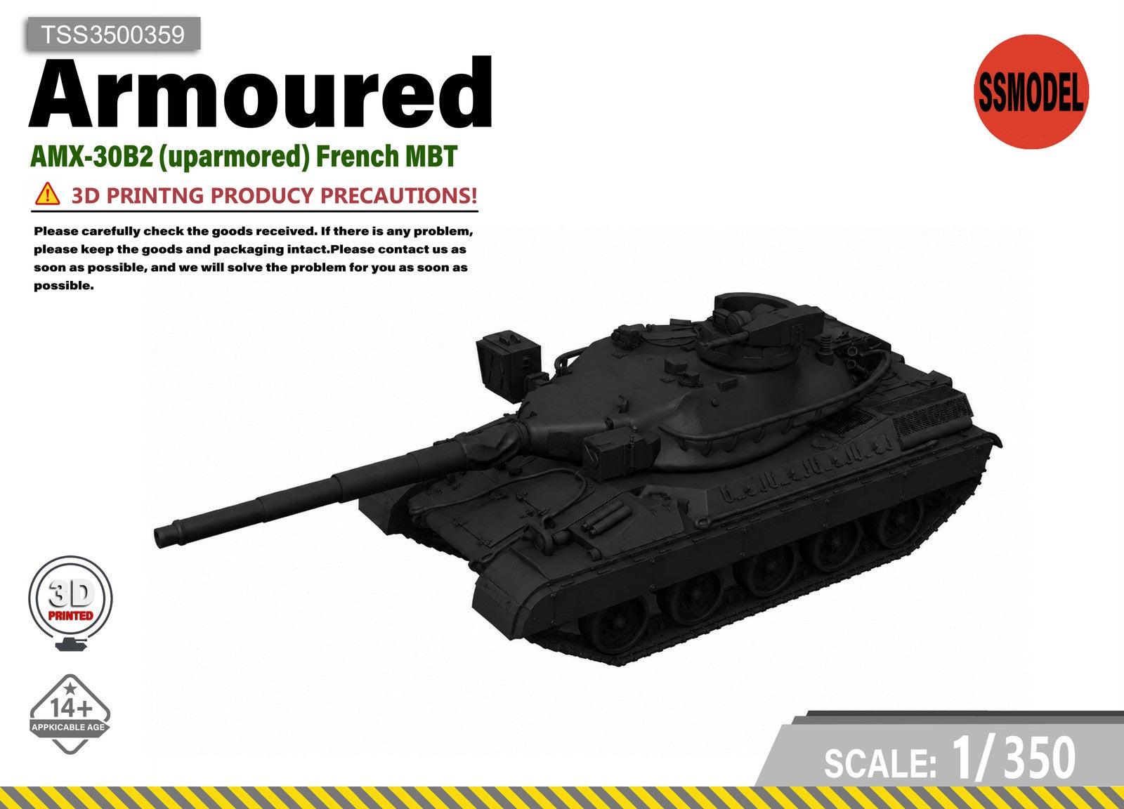 SSMODEL 1/350 AMX-30B2 (uparmored) French MBT Tank Resin Model Kit TSS3500359 — scale model kit