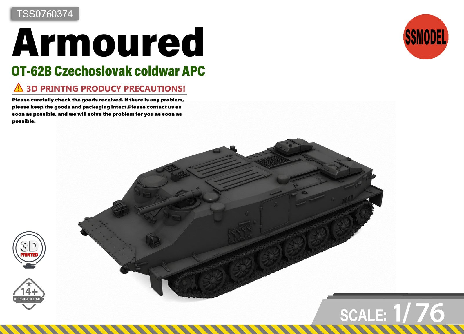 SSMODEL 1/76 OT-62B Czechoslovak Coldwar APC Tank Resin Model Kit TSS0760374