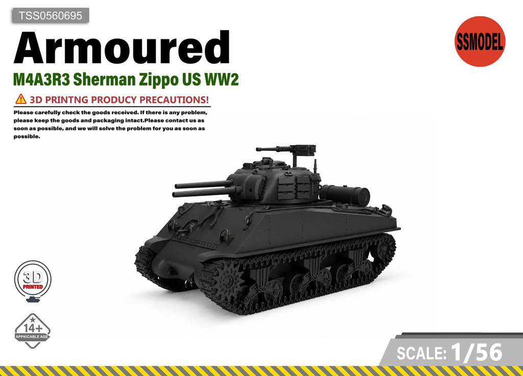 SSMODEL 1/56 M4A3R3 Sherman Zippo US WW2 Tank Resin MODEL KIT TSS0560695