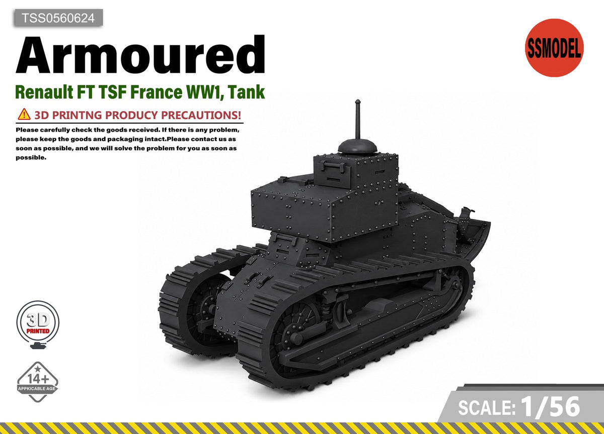 SSMODEL 1/56 Renault FT TSF France WW1, Tank Resin MODEL KIT TSS0560624 — scale model kit