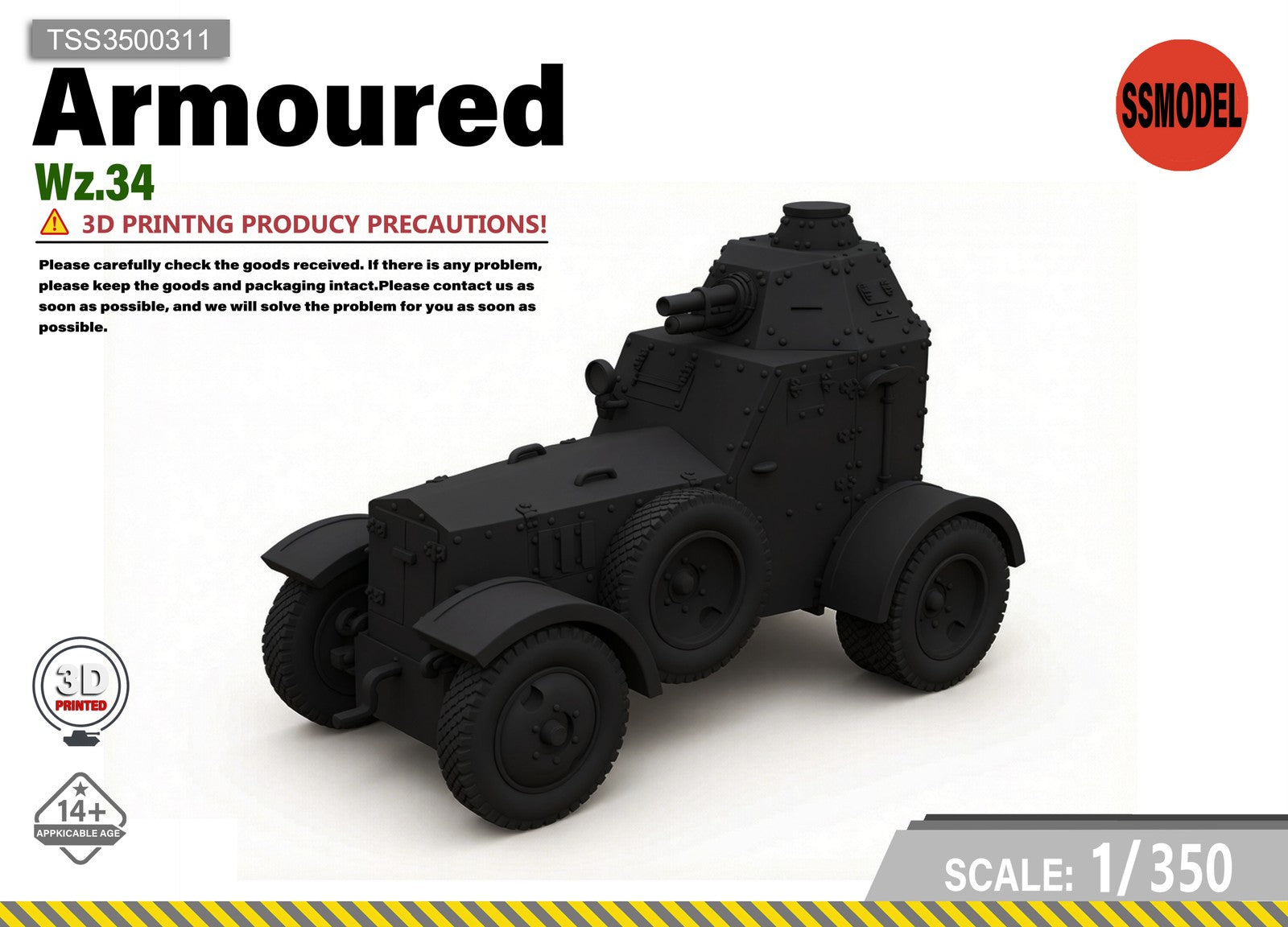 SSMODEL 1/350 Wz.34 Historic AFV Armored Vehicle Mini Scale Model Kit TSS3500311 — scale model kit