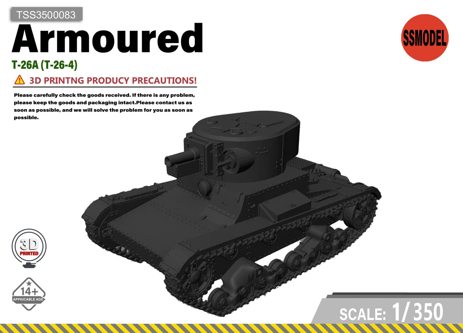 SSMODEL 1/350 T-26A (T-26-4) tank Resin Model Kit TSS3500083 — scale model kit