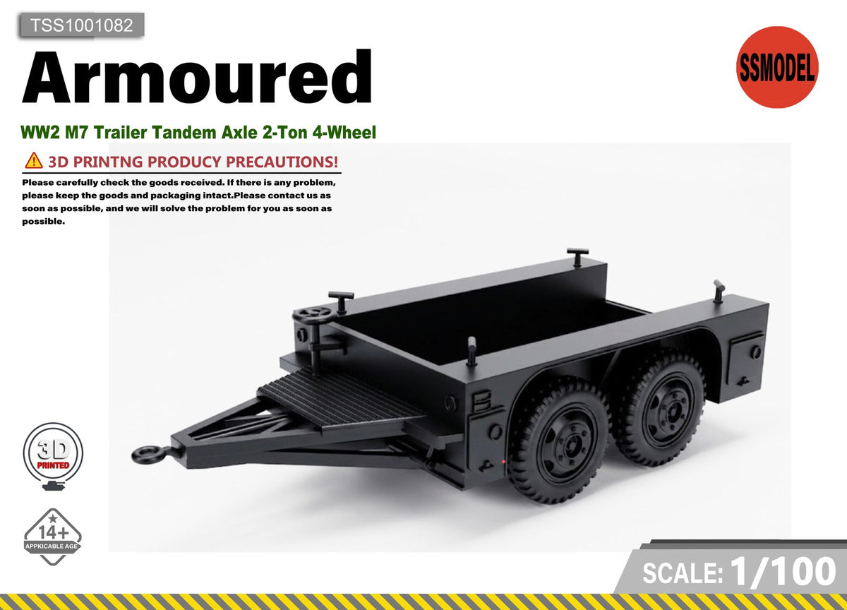 SSMODEL 1/100 WW2 M7 Trailer Tandem Axle 2Ton 4-Wheel Resin Model Kit TSS1001082 — scale model kit