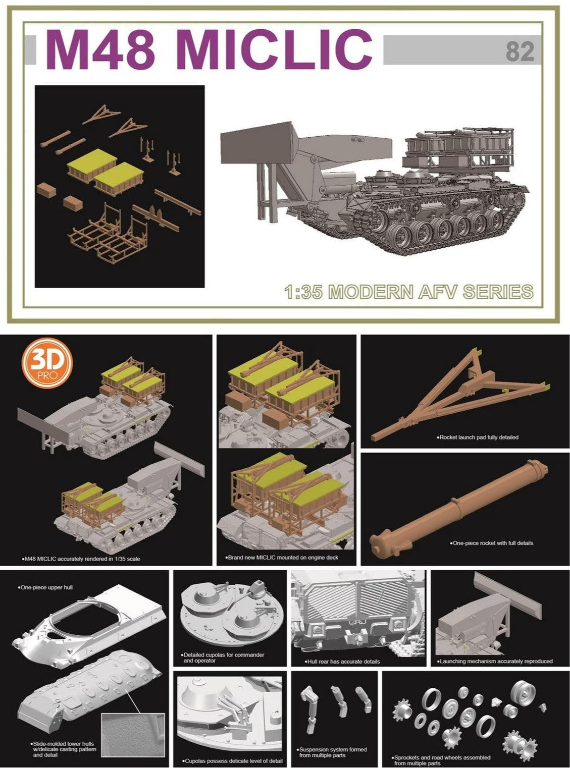 DRAGON 1/35 3625 M48 MICLIC Armored Mine-Clearing Vehicle(Cyber-Hobby White Box)