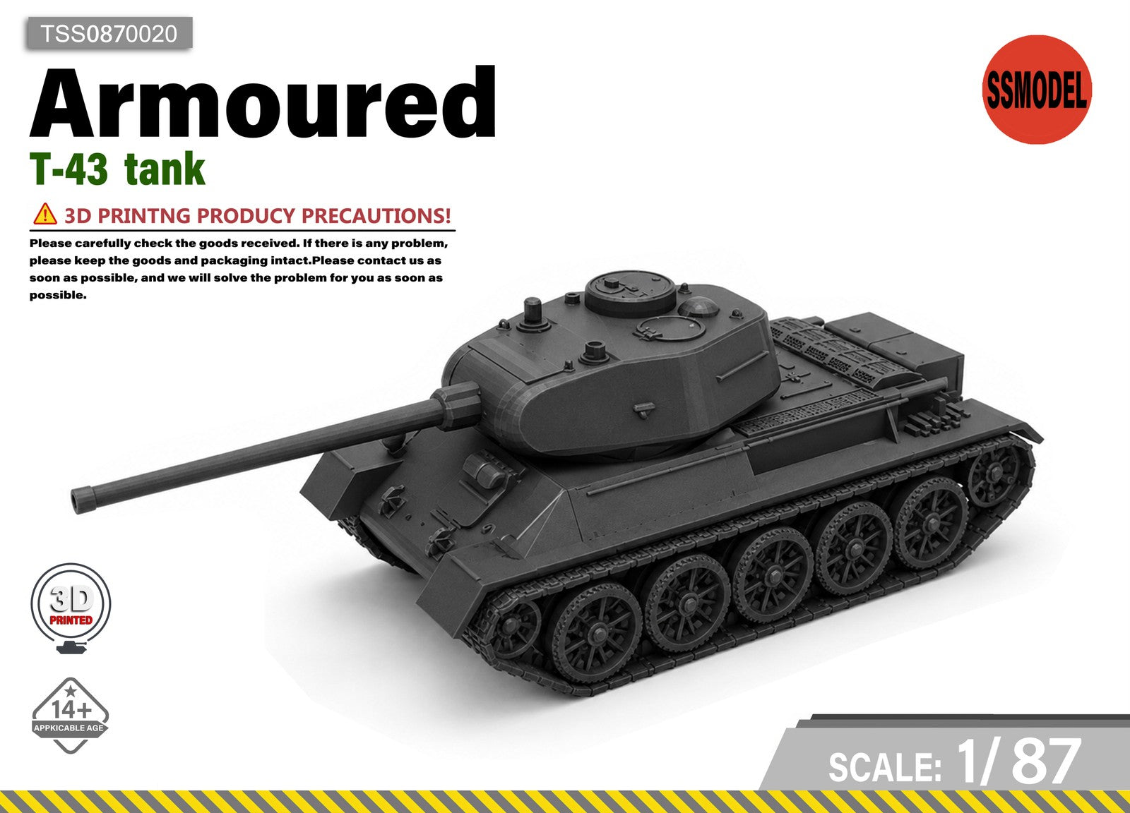 SSMODEL 1/87 T-43 Concept Medium AFV Armored Vehicle Scale Model Kit TSS0870020