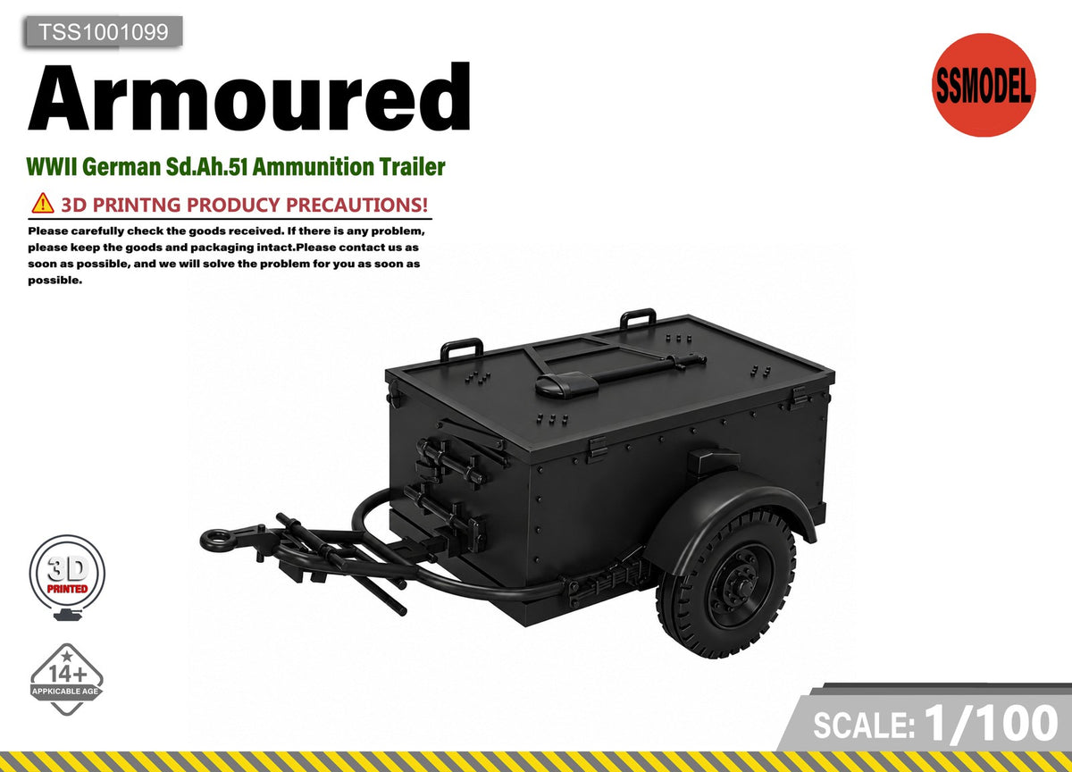 SSMODEL 1/100 WWII German Sd.Ah.51 Ammunition Trailer Resin Model Kit TSS1001099 — scale model kit