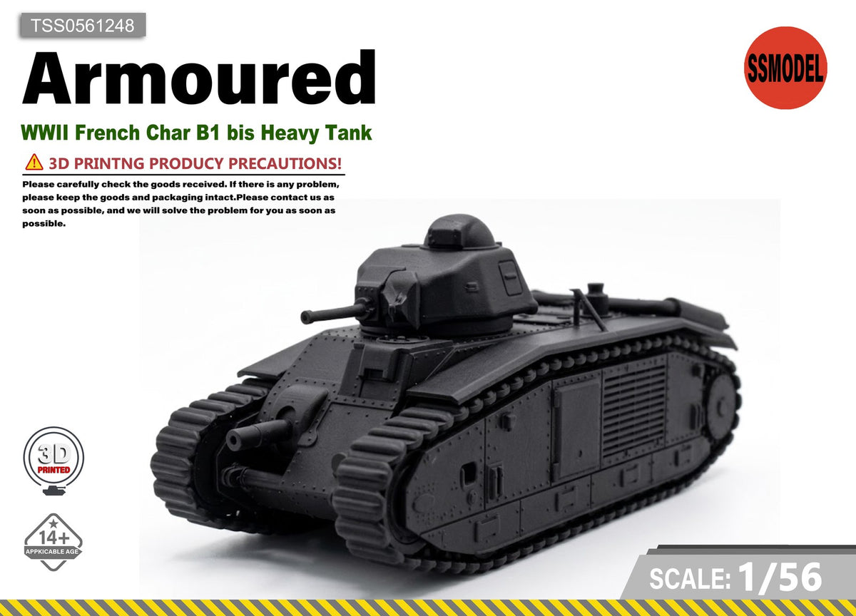 SSMODEL 1/56 WWII French Char B1 bis Heavy Tank Resin Model Kit TSS0561248 — scale model kit