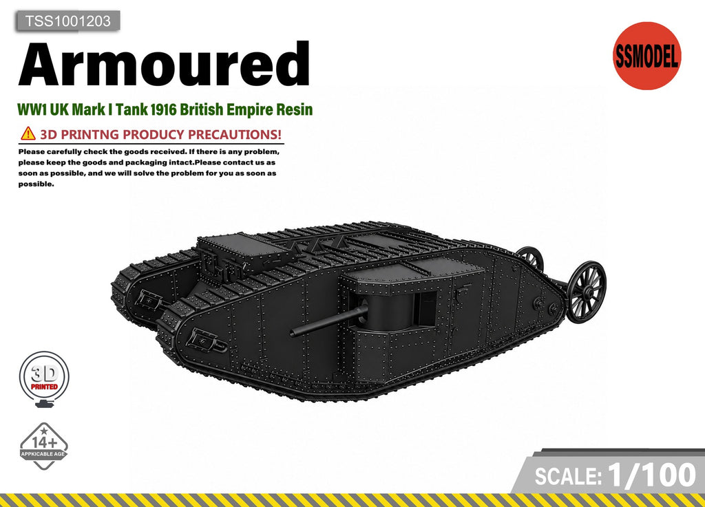 SSMODEL 1/100 WW1 UK Mark I Tank 1916 British Empire Resin Model Kit TSS1001203
