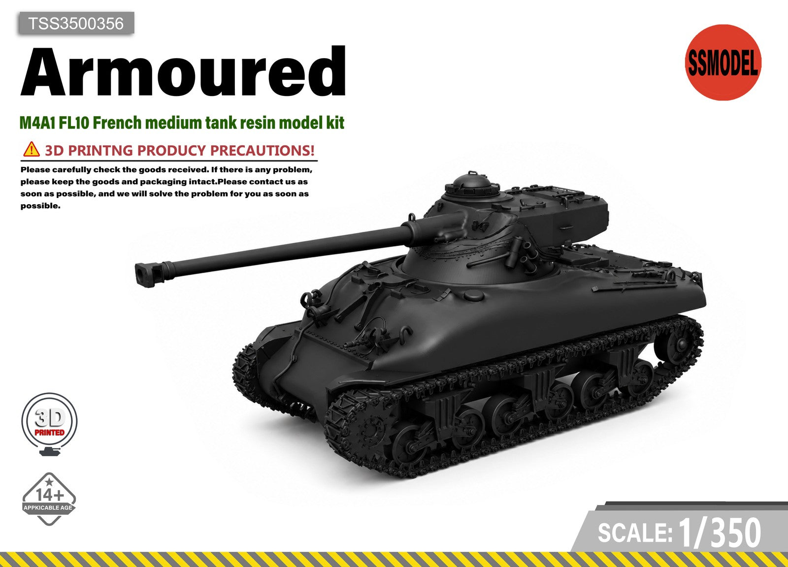 SSMODEL 1/350 M4A1 FL10 French medium tank resin model kit TSS3500356 — scale model kit