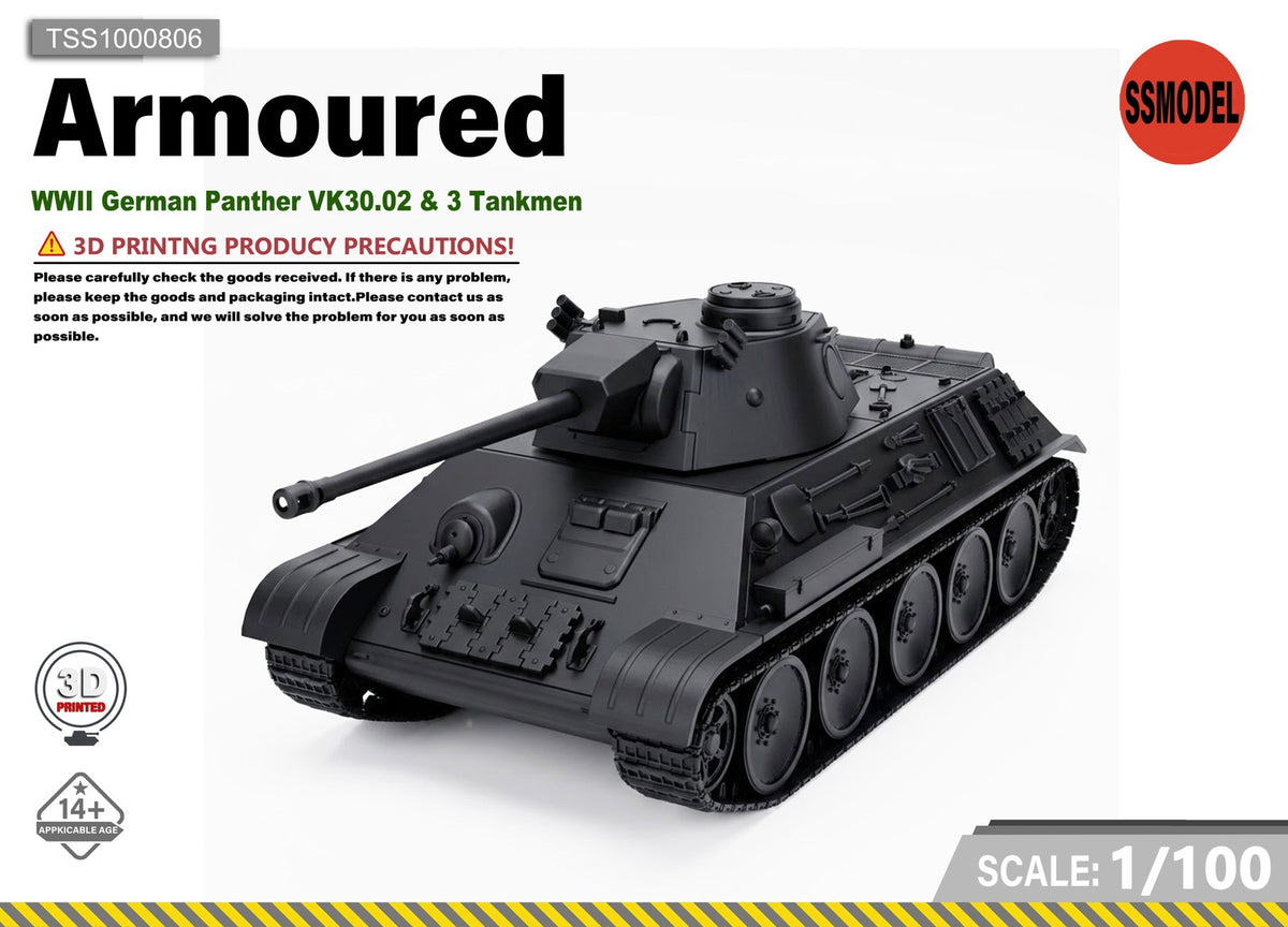 SSMODEL 1/100 WWII German Panther VK30.02 & 3 Tankmen Resin Model Kit TSS1000806 — scale model kit