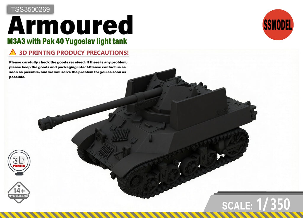 SSMODEL 1/350 M3A3 with Pak 40 Yugoslav light tank Resin Model Kit TSS3500269