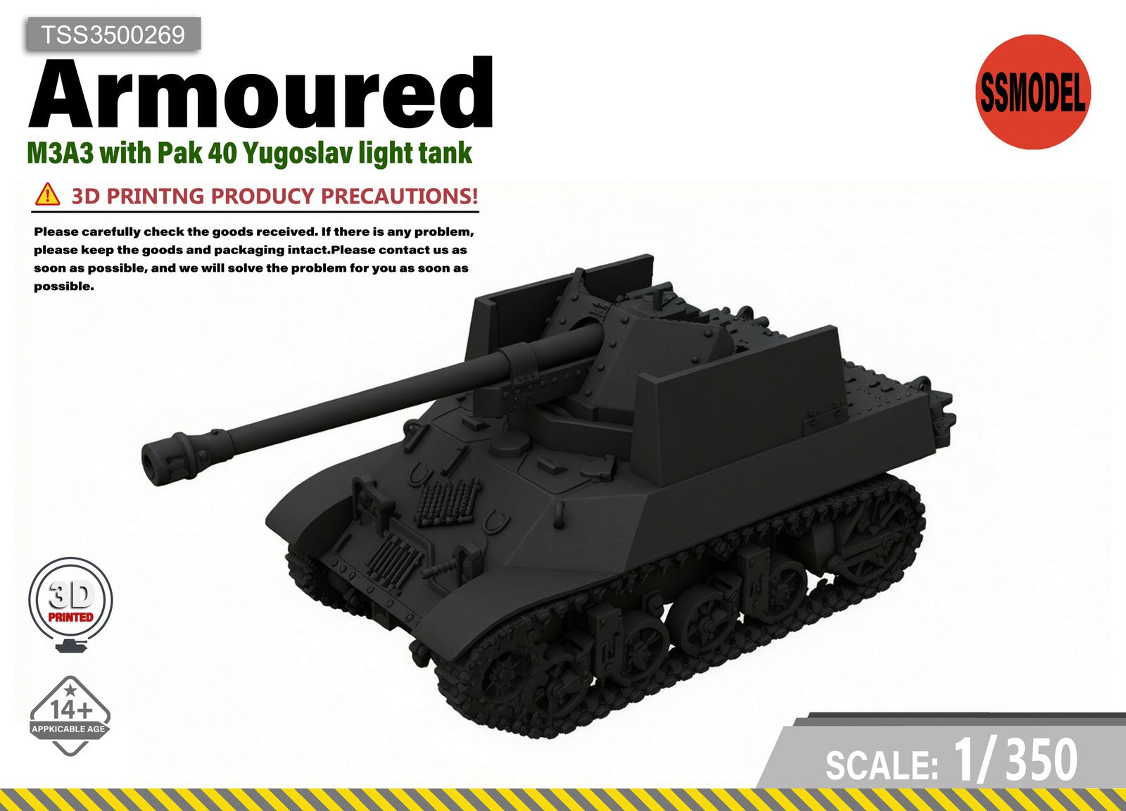 SSMODEL 1/350 M3A3 with Pak 40 Yugoslav light tank Resin Model Kit TSS3500269 — scale model kit