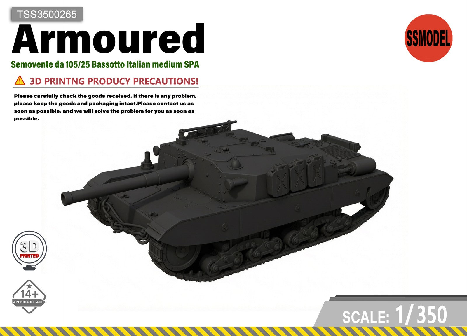 SSMODEL 1/350 Semovente da 105/25 Bassotto Italian tank Model Kit TSS3500265 — scale model kit