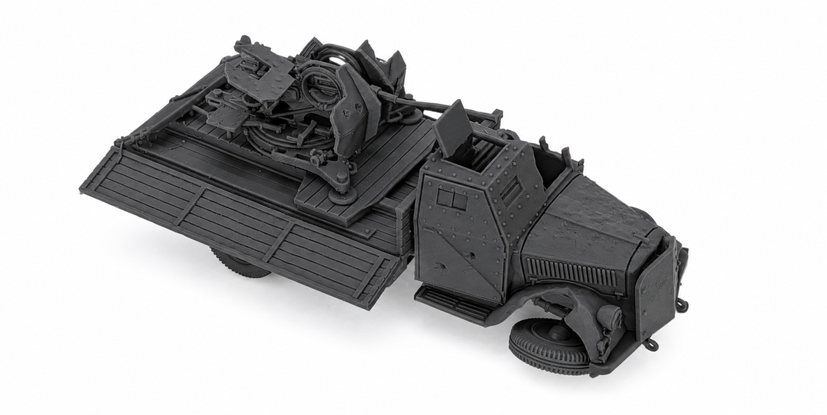 SSMODEL 1/56 Destroyed Opel Blitz 3t with FLAK38 20mm with armored cab MODEL KIT — scale model kit