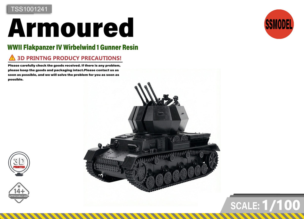 SSMODEL 1/100 WWII Flakpanzer IV Wirbelwind 1 Gunner Resin Model Kit TSS1001241 — scale model kit
