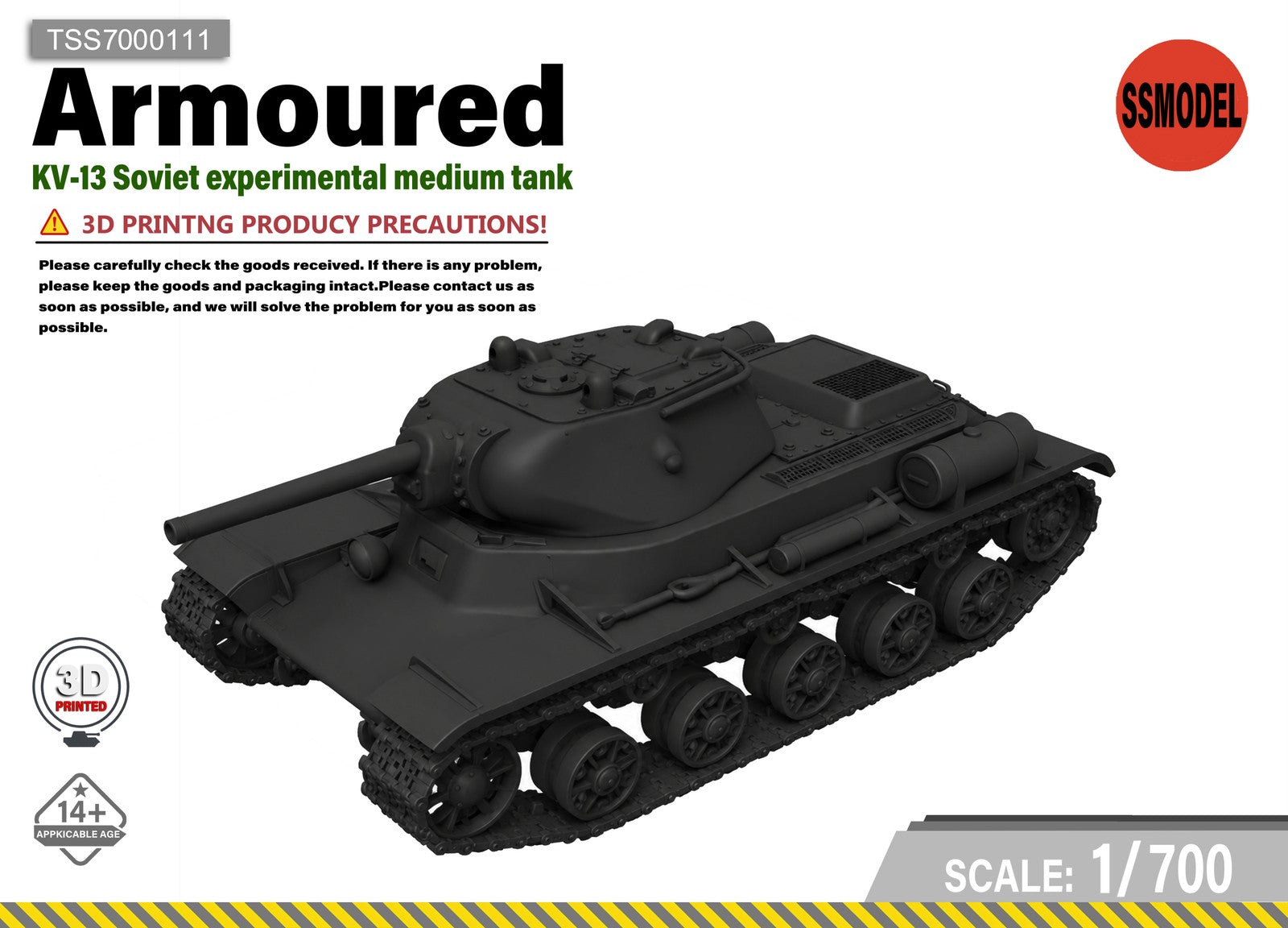 SSMODEL 1/700 SSMODEL 1/700 KV-13 Soviet Tank Resin Model Kit TSS7000111 — scale model kit