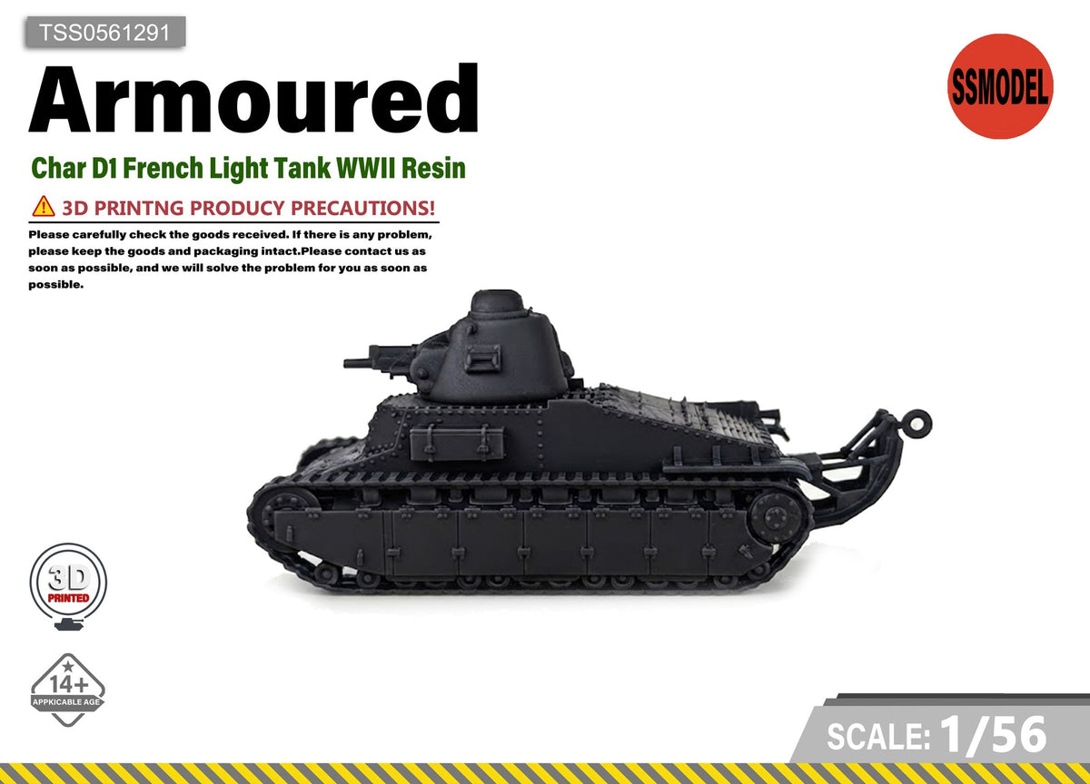 SSMODEL 1/56 Char D1 French Light Tank WWII Resin Model Kit TSS0561291 — scale model kit