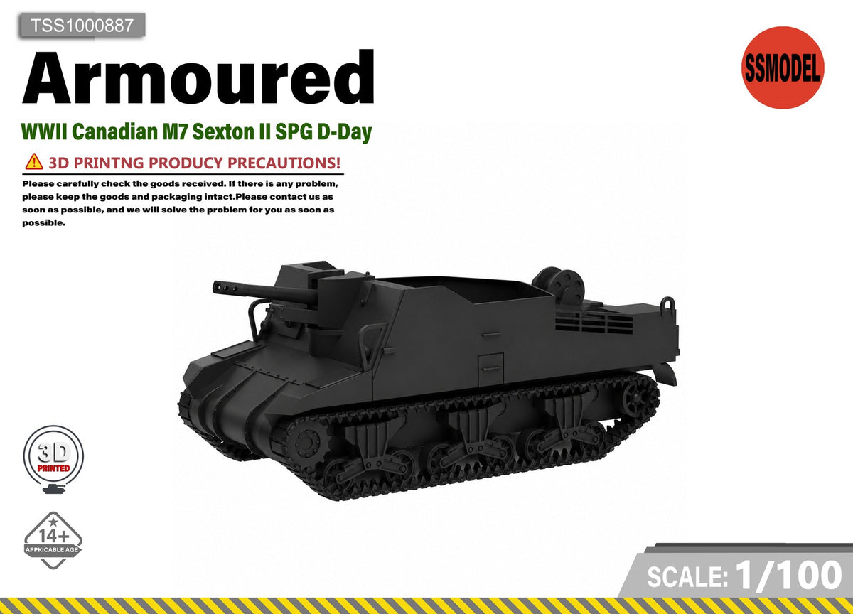 SSMODEL 1/100 WWII Canadian M7 Sexton II SPG D-Day Resin Model Kit TSS1000887 — scale model kit