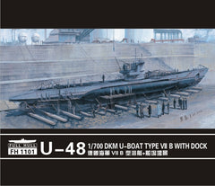 Flyhawk FH1101 1/700 U-48 DKM U-BOAT TYPE VII B WITH DOCK Plastic Model Kit