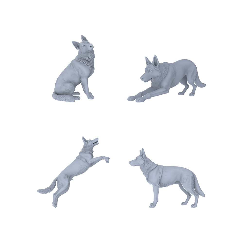 Yao's Studio LYTR191 German Shepherd Resin Miniature Model 4-Figure Set, Unpainted Dynamic Pose Figures, DIY Painting Scene Decoration Miniatures Diorama Resin Figures 3D Printed Resin Model Kit by SSMODEL