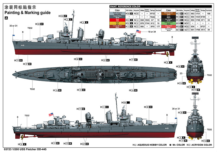 Trumpeter 03723 1:200 USS NAVY Fletcher DD-445 Destroyer Model Assembly Kit