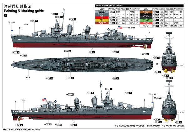 Trumpeter 03723 1:200 USS NAVY Fletcher DD-445 Destroyer Model Assembly Kit