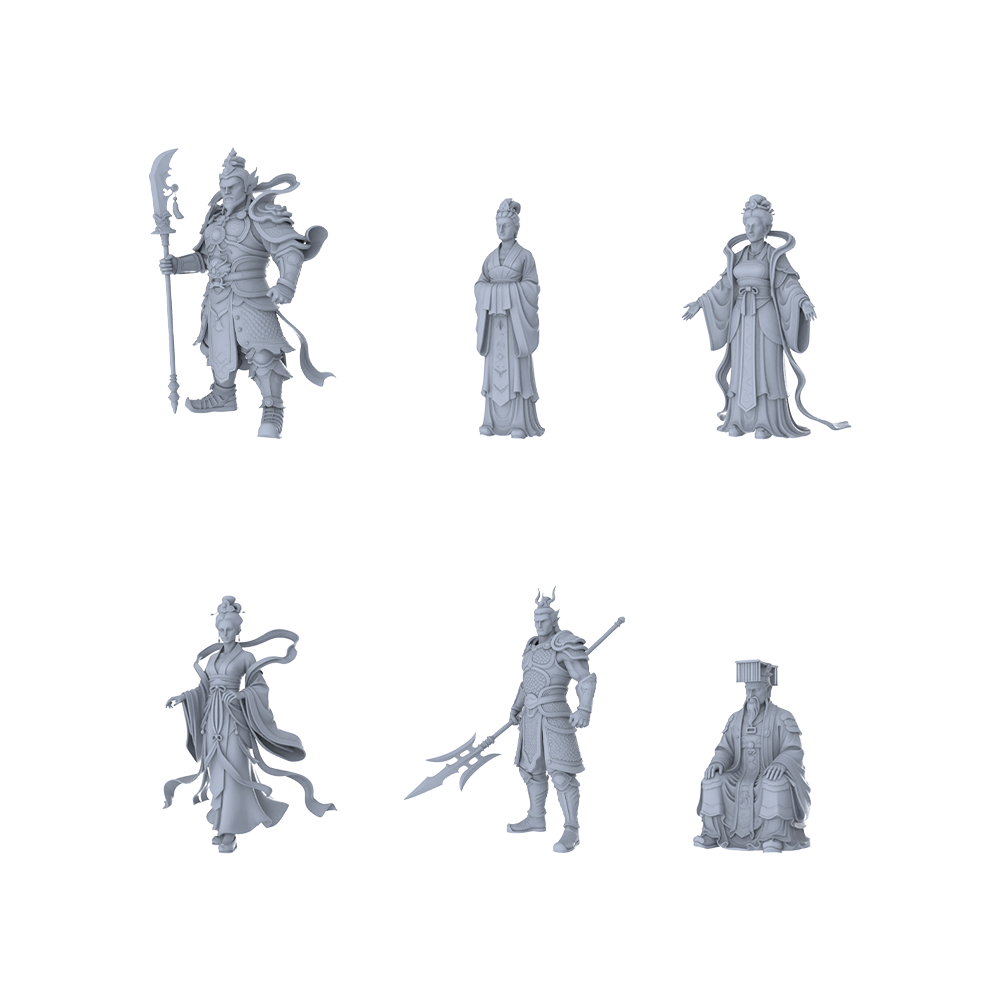MRY-SFW LYTR568 Ancient Mythological Immortal Generals Pose Group of 6 Miniature Car Diorama Figures Scene Props Accessories Resin 3D Printed Resin Model Kit by SSMODEL