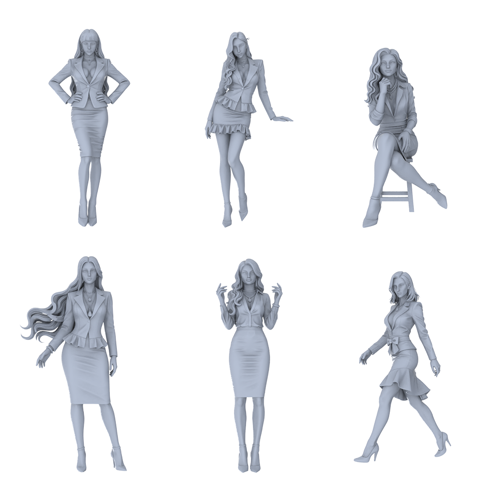 MRY-SFW LYTR706 Modern Figure Office Lady Business Style 6 pcs Miniature Car Diorama Figures Scene Props Accessories Resin 3D Printed Resin Model Kit by SSMODEL