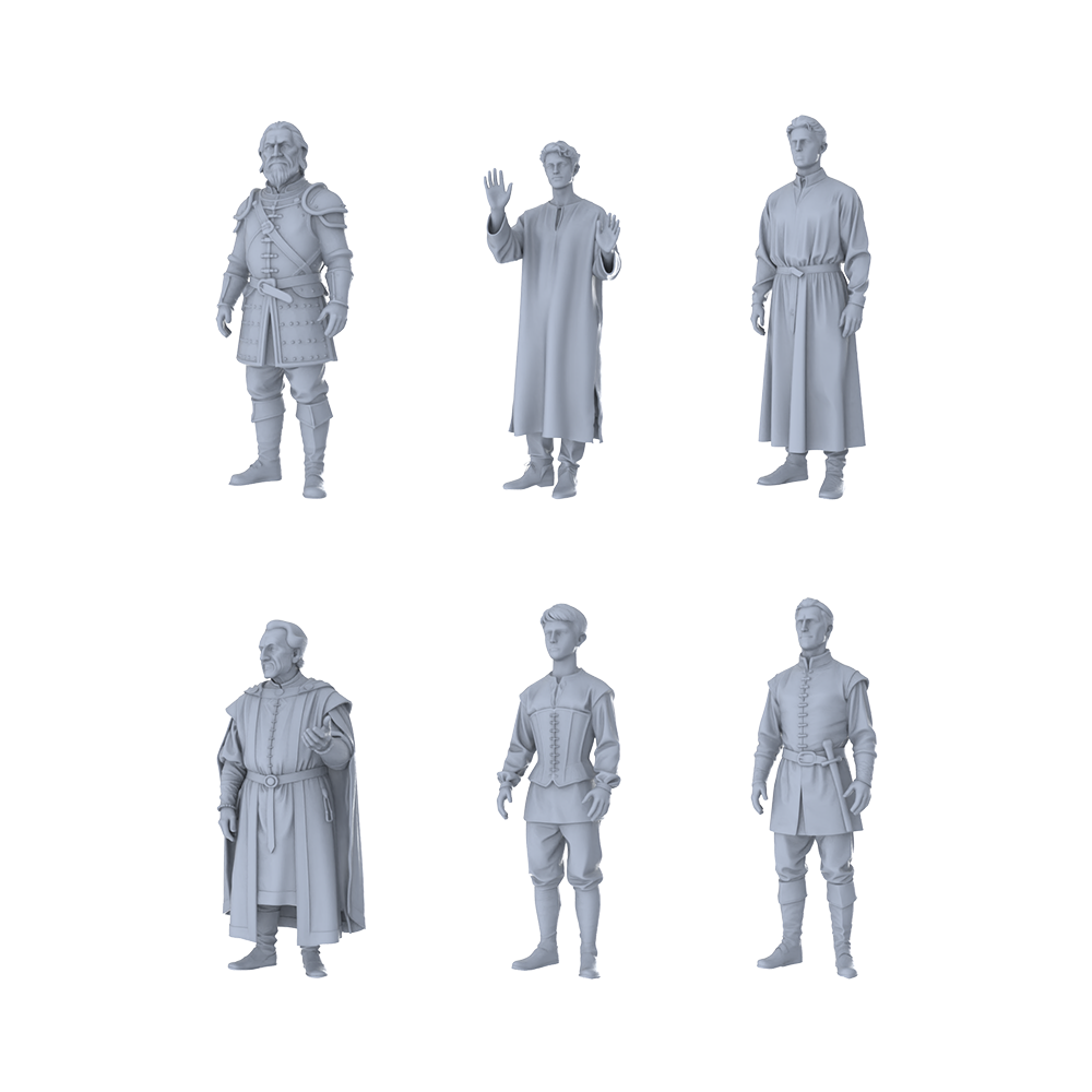 MRY-SFW LYTR547 Medieval European Garments Mannequin Display Group of Six Miniature Car Diorama Figures Scene Props Accessories Resin 3D Printed Resin Model Kit by SSMODEL