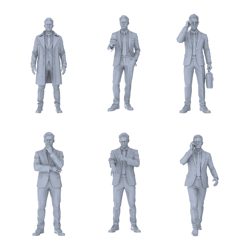 MRY-SFW LYTR692 Modern Figure Businessman Office 6 pcs Miniature Car Diorama Figures Scene Props Accessories Resin 3D Printed Resin Model Kit by SSMODEL