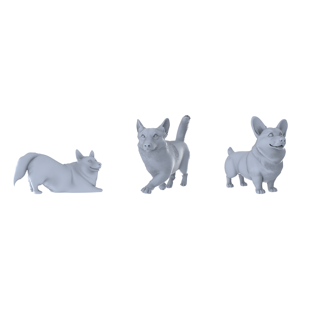 MRY-SFW LYTR534 Modern Welsh Corgis Pose Group of 3 Miniature Car Diorama Figures Scene Props Accessories Resin 3D Printed Resin Model Kit by SSMODEL