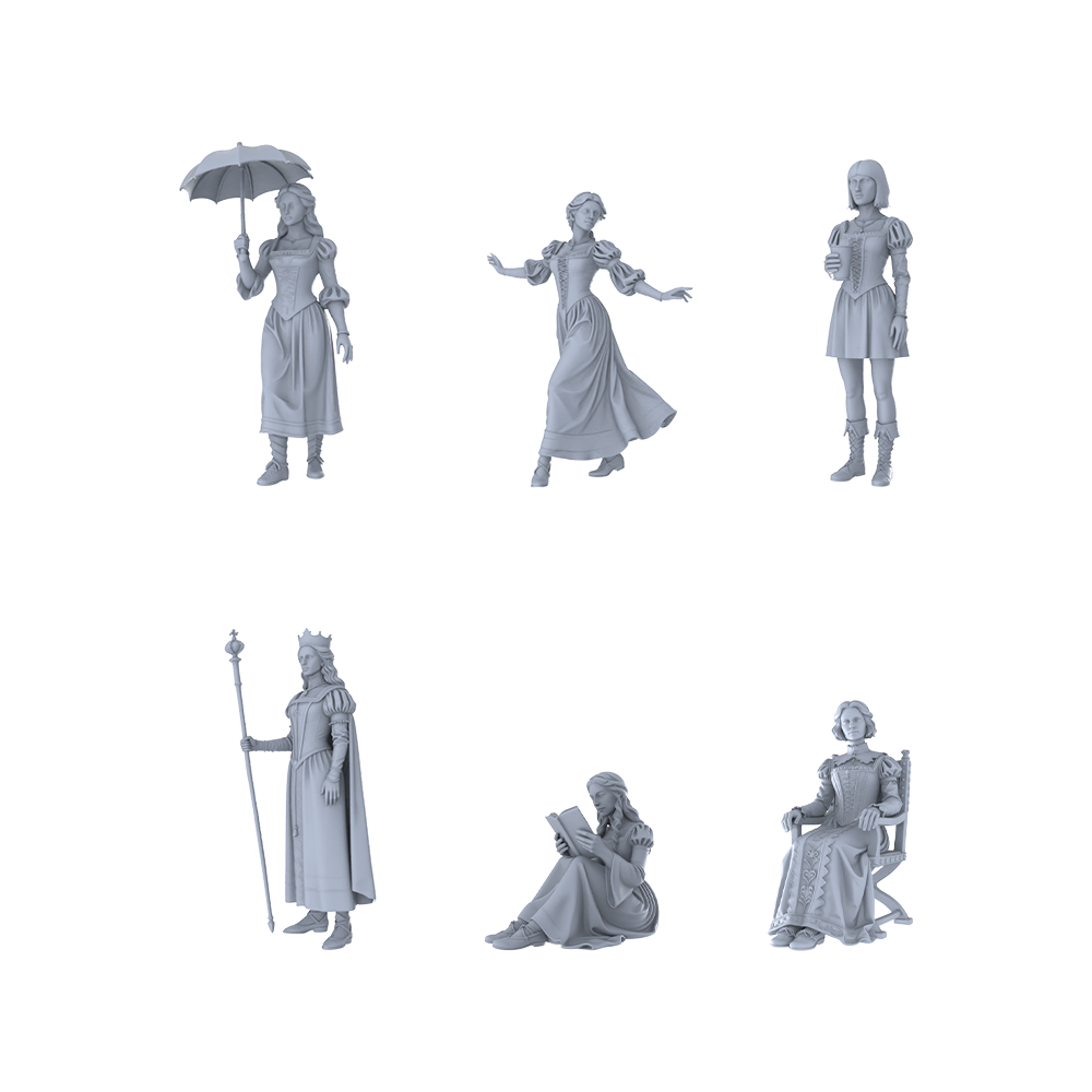MRY-SFW LYTR482 Medieval European Noble Ladies Court Group of 6 Miniature Car Diorama Figures Scene Props Accessories Resin 3D Printed Resin Model Kit by SSMODEL