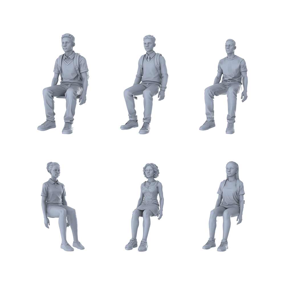 Yao's Studio LYTR313  Unpainted Seated Student Miniatures 6-Pack | For Diorama & Hobby Painting Miniatures Diorama Resin Figures 3D Printed Resin Model Kit by SSMODEL