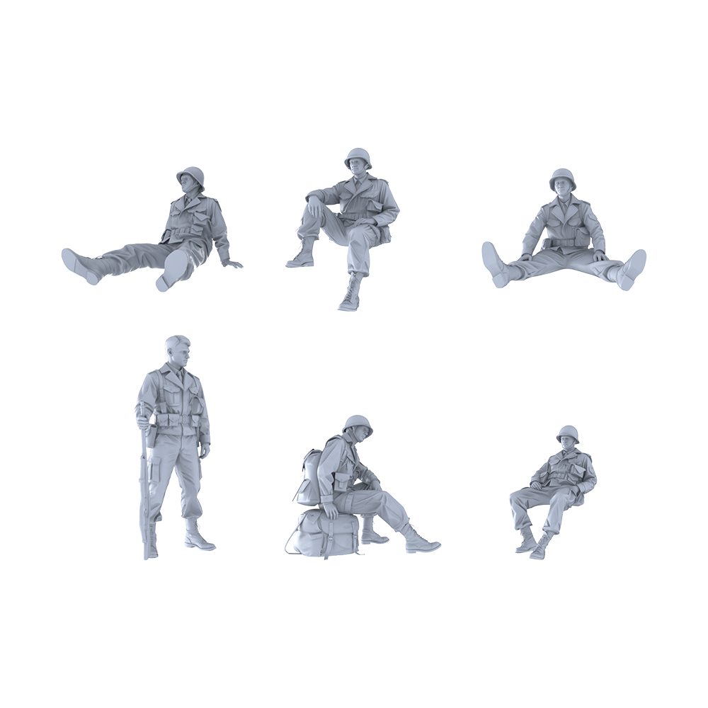 MRY-SFW LYGR190 WWII US Army Resting Wargame Resin Blank Model Miniature Scene Figure Hand Model Hand Painted 3D Printed Resin Model Kit by SSMODEL