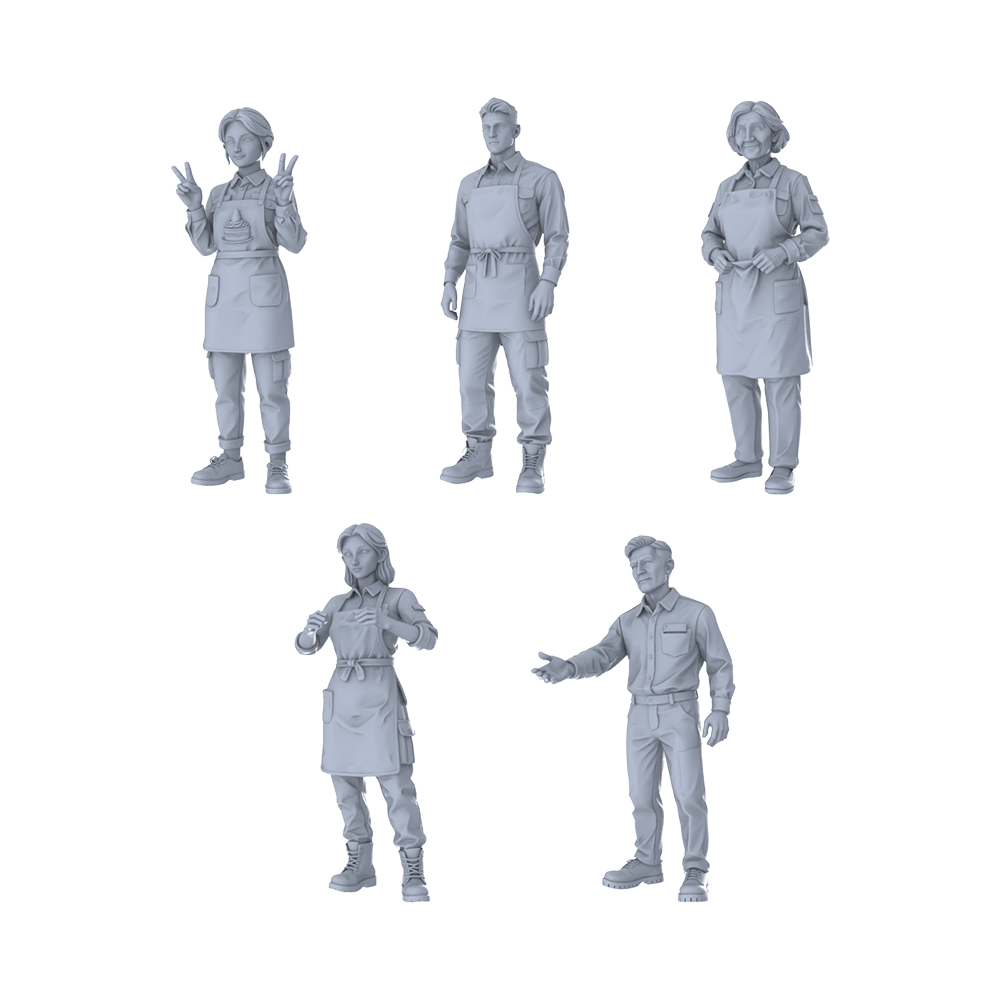 Yao's Studio LYTR282 Unpainted Miniature 5-Piece Bakery Staff Set, Ideal for Food Diorama & Painting Miniatures Diorama Resin Figures 3D Printed Resin Model Kit by SSMODEL