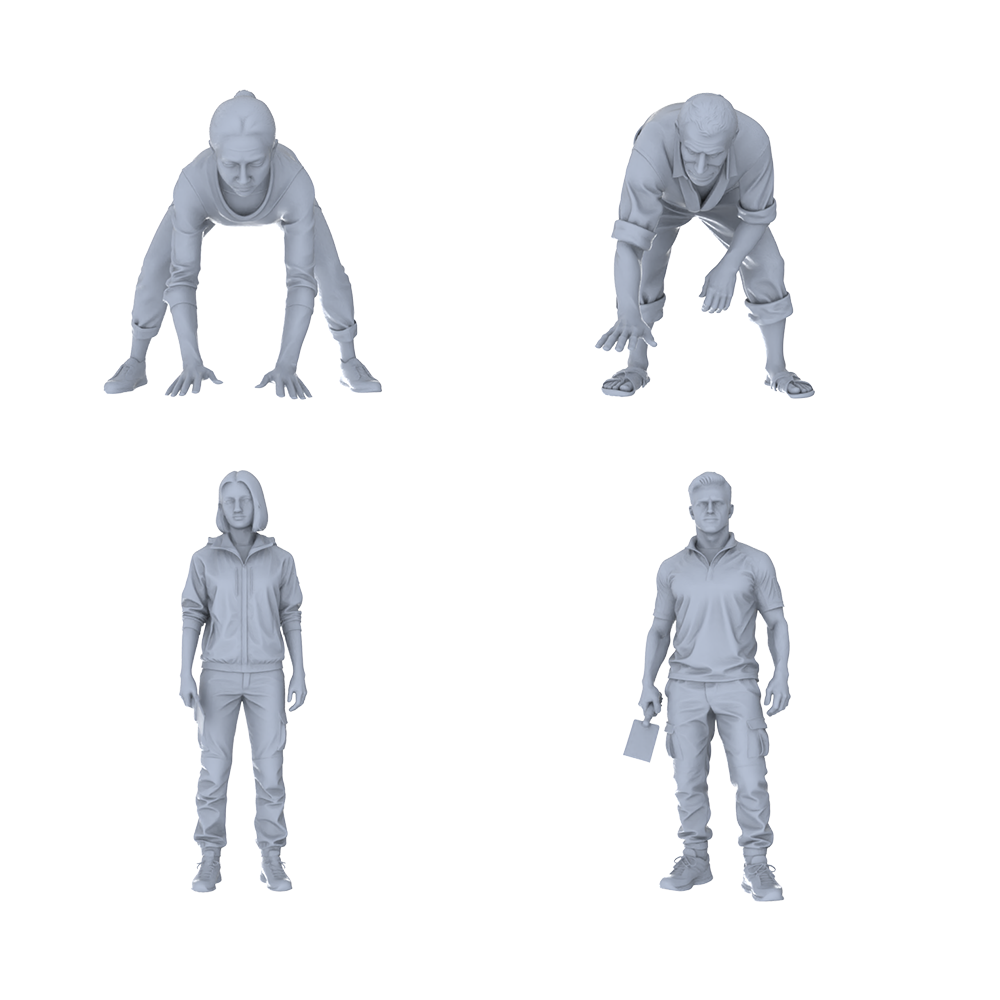 MRY-SFW LYTR785 Ground Working Figure Model 4 pcs Miniature Car Diorama Figures Scene Props Accessories Resin 3D Printed Resin Model Kit by SSMODEL