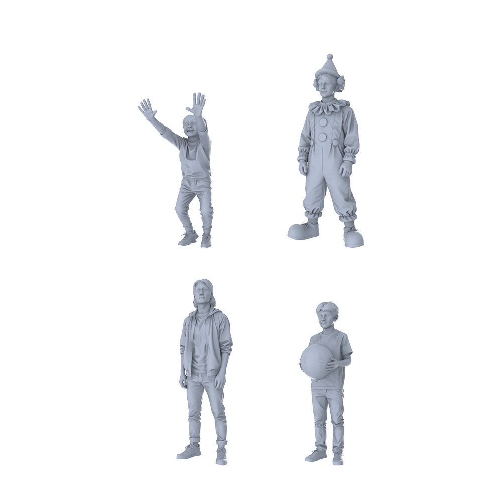 MRY-SFW LYTR563 Modern Street Playful Boys Pose Group of 4 Miniature Car Diorama Figures Scene Props Accessories Resin 3D Printed Resin Model Kit by SSMODEL
