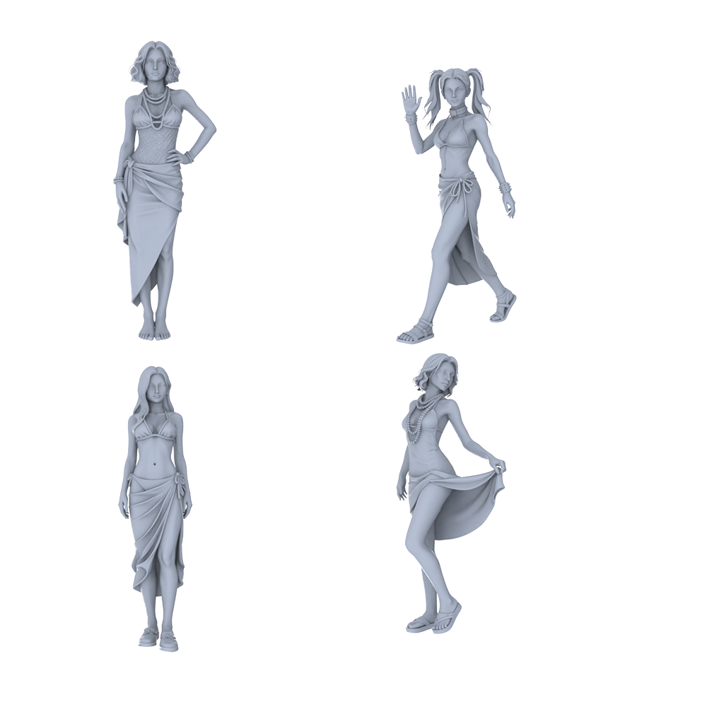 MRY-SFW LYTR739 Modern Beach Wrap Skirt Female 4 pcs Miniature Car Diorama Figures Scene Props Accessories Resin 3D Printed Resin Model Kit by SSMODEL
