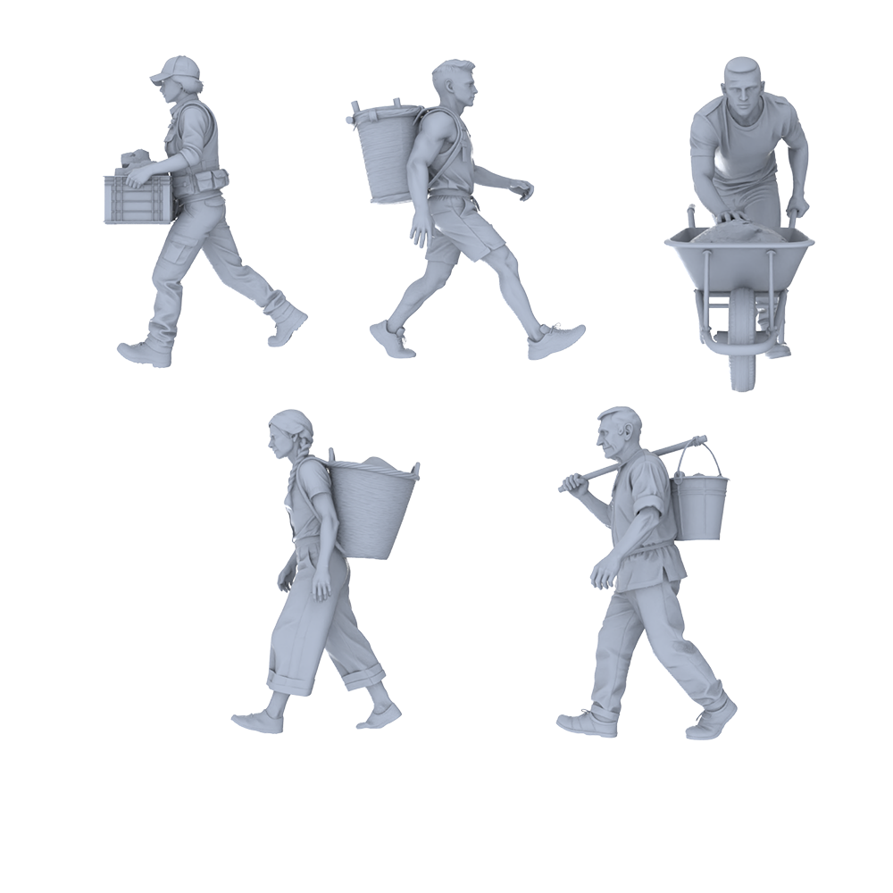 MRY-SFW LYTR784 Load Bearing Laboring Figure 5 pcs Miniature Car Diorama Figures Scene Props Accessories Resin 3D Printed Resin Model Kit by SSMODEL