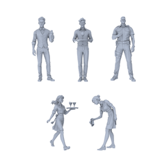 Yao's Studio LYTR211 Unpainted Miniature 5-Piece Set - Restaurant & Caf¡§| Service Team Scene Models for Realistic Dioramas Miniatures Diorama Resin Figures 3D Printed Resin Model Kit by SSMODEL