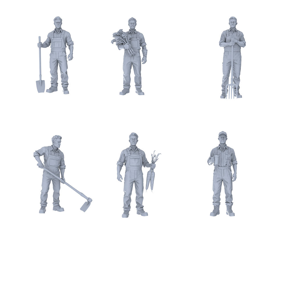 MRY-SFW LYTR770 Male Farm Laboring Figure 6 pcs Miniature Car Diorama Figures Scene Props Accessories Resin 3D Printed Resin Model Kit by SSMODEL
