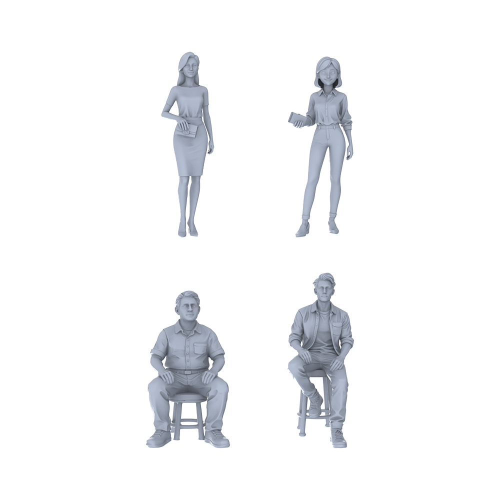 Yao's Studio LYTR200 Unpainted Miniature 4-Piece Set - Urban Casual Staff Models for Lifelike Diorama Projects Miniatures Diorama Resin Figures 3D Printed Resin Model Kit by SSMODEL